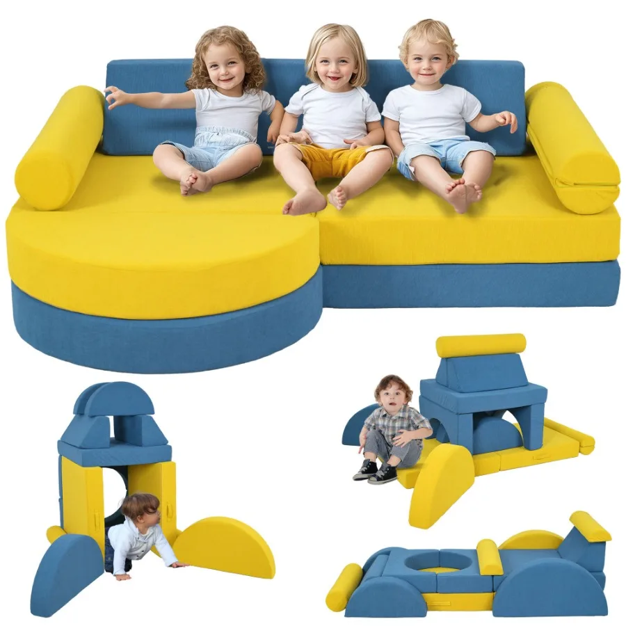 

Qaba Modular Play Couch 14 Piece Couch Child Sectional Sofa for Playing Sitting Sleeping Convertible Foam Floor Cushions for Bo