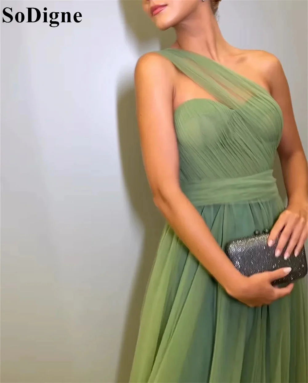 SoDigne One Shoulder Simple Green Prom Dress A-Line Sleeveless Lace-up Robe 2024 Elegant Formal Occasion Evening Gown for Women