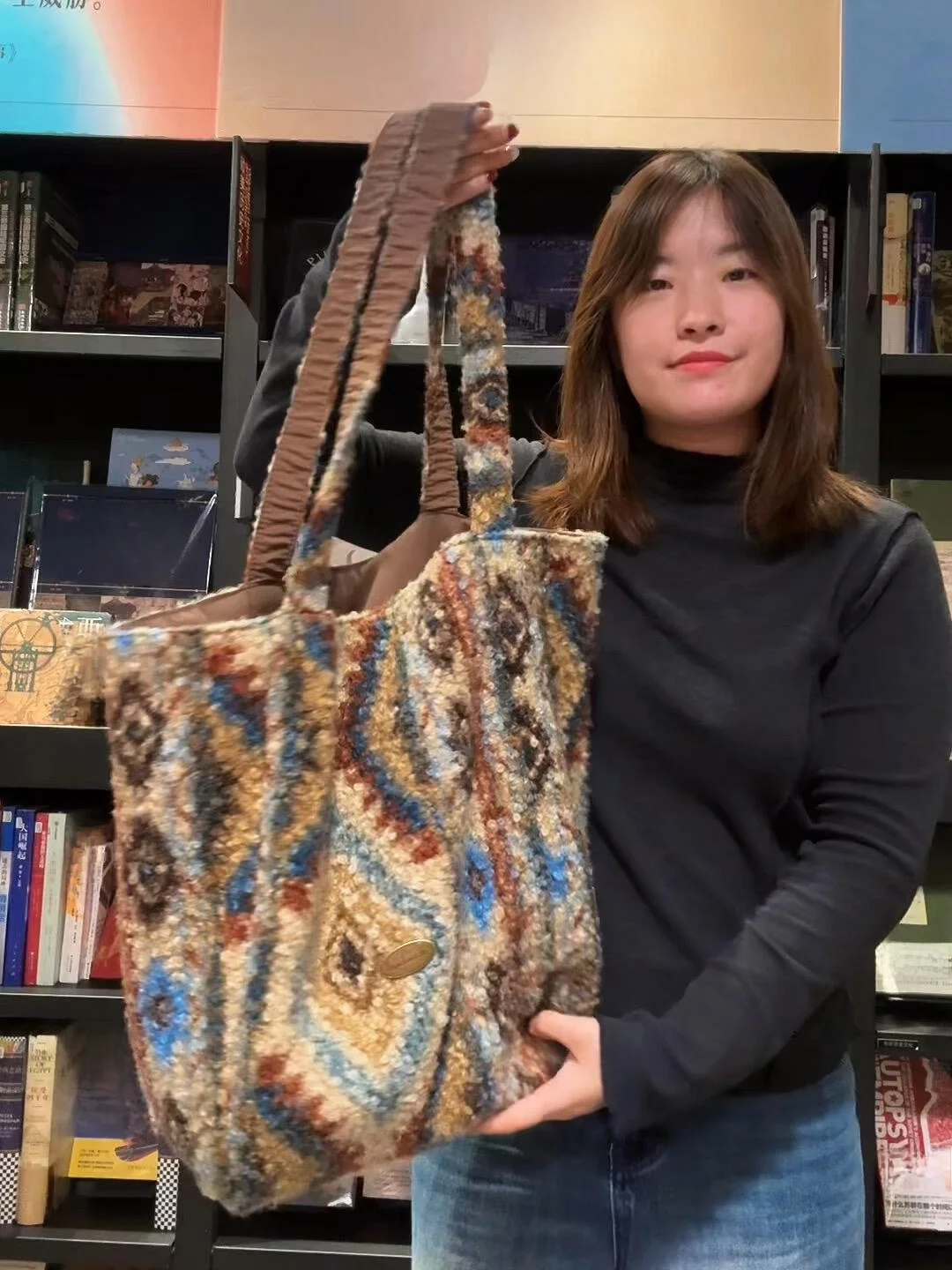 

Винтажная шерстяная сумка-тоут большой вместимости на одно плечо в этническом стиле, универсальная осенне-зимняя повседневная простая сумка