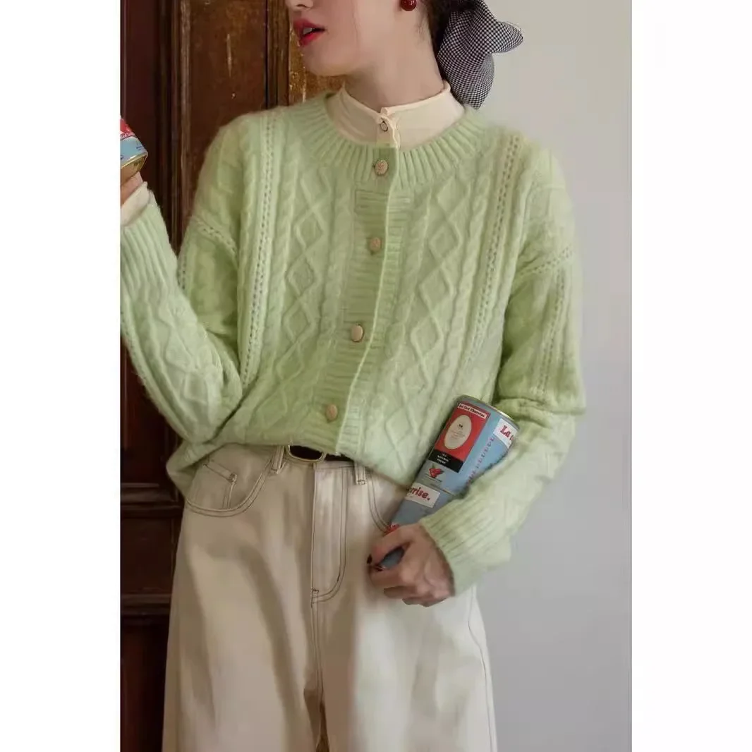 Loose round Neck Sweater Soft Cozy Women's Fashion from China Comfortable All Day Wear Sweet Style Sheep Cashmere Open Cardigan