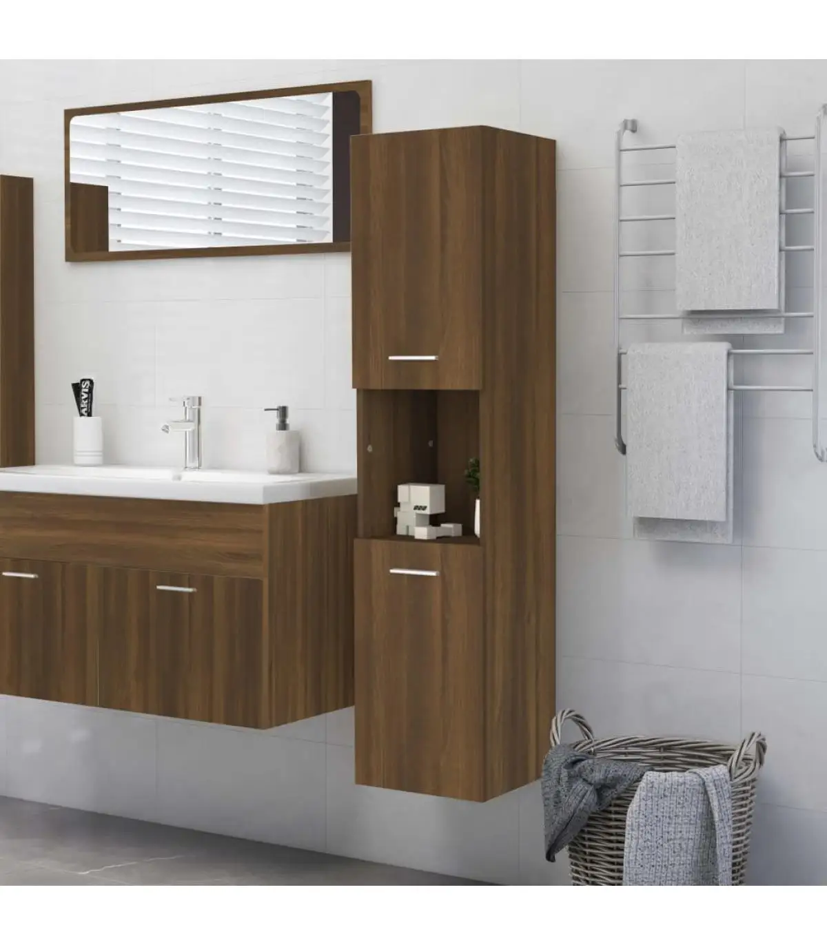 Bathroom Furniture bathroom cabinet plywood brown oak 30x30x130 cm