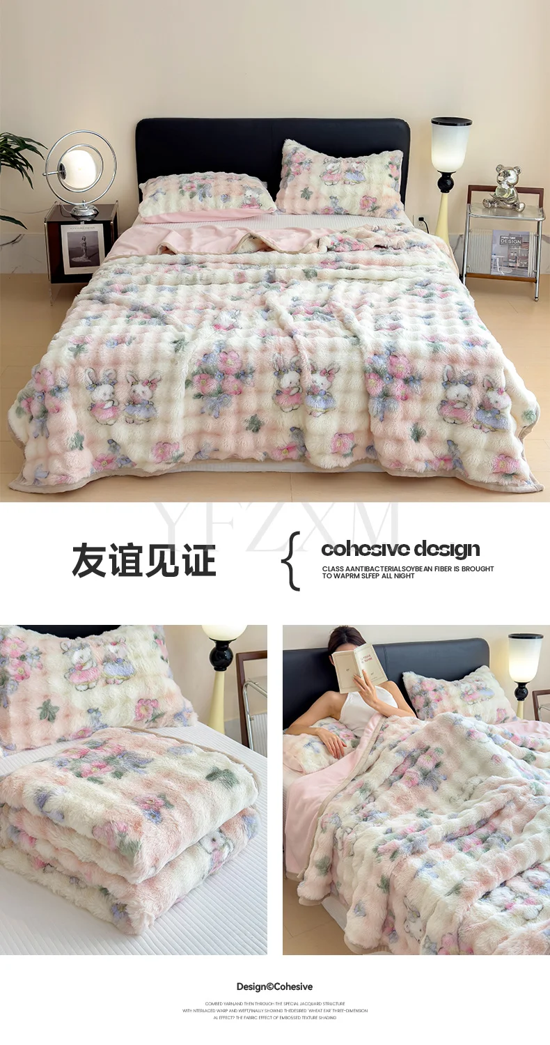Cute Giant Panda Fluffy Fleece Blanket Fall Winter Thick Warm Faux Rabbit Fur Bed Blanket Plush Sofa Throw Cover Soft Bedspread