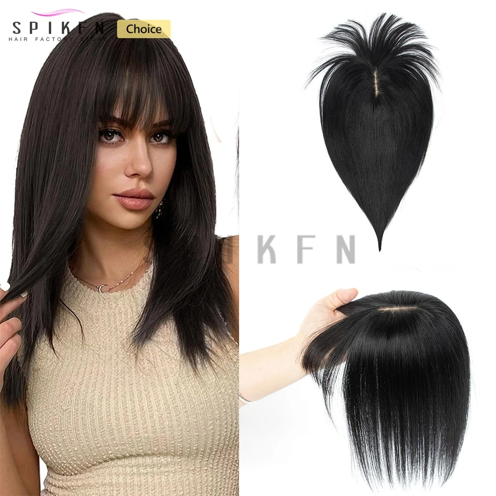 

Накладки для волос из натуральных человеческих волос 8x12 см для женщин, с челкой, на швейцарской кружевной основе, с центральным пробором