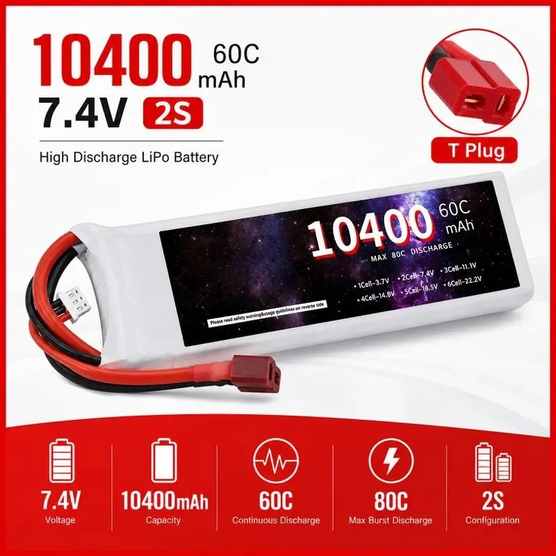 for Universal Model Aircraft Battery 7.4V 10400mAh 60C RC Aerial Photography Quadcopter Folding Drone Lithium Battery