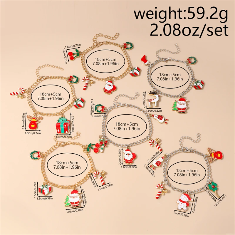 Modisches Weihnachtsarmband für Damen, Metallarmband mit Weihnachtsmann-, Baum- und Rentier-Anhängern, Mädchenarmband, Neujahrsfest-Schmuck, Geschenkidee – Detail 3