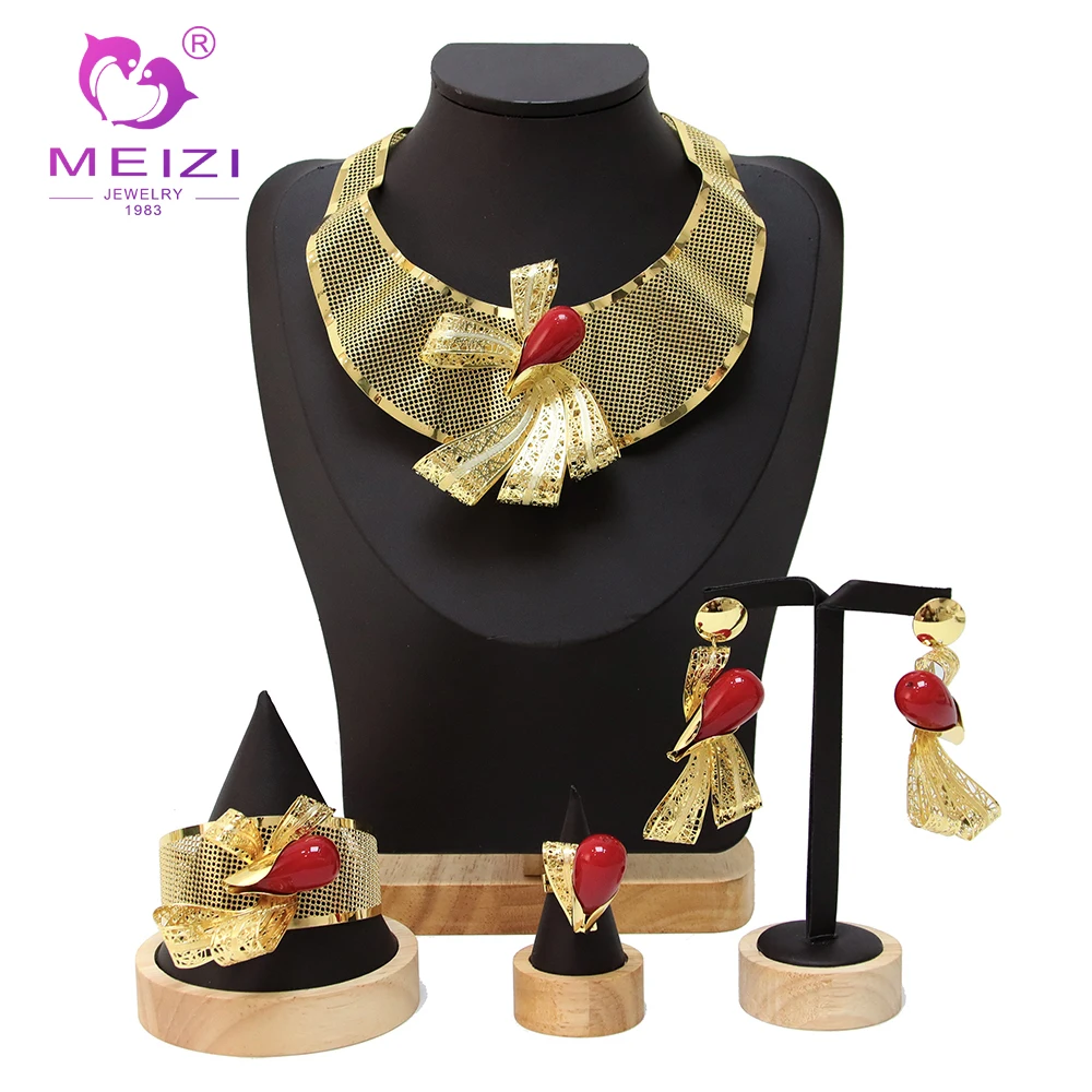 

MEIZI Jewelry Gold Butterfly Women Jewelry Set African Bride Wedding Necklace Bracelet Earring Ring Party Engagement Jewelry