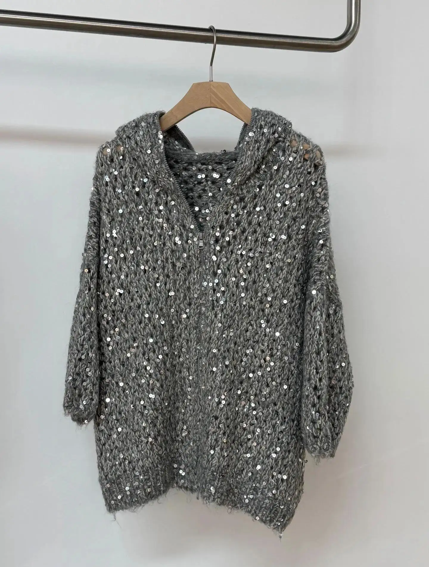 Prachtig luxe handgeweven vest van sprankelend mohair-katoenmix