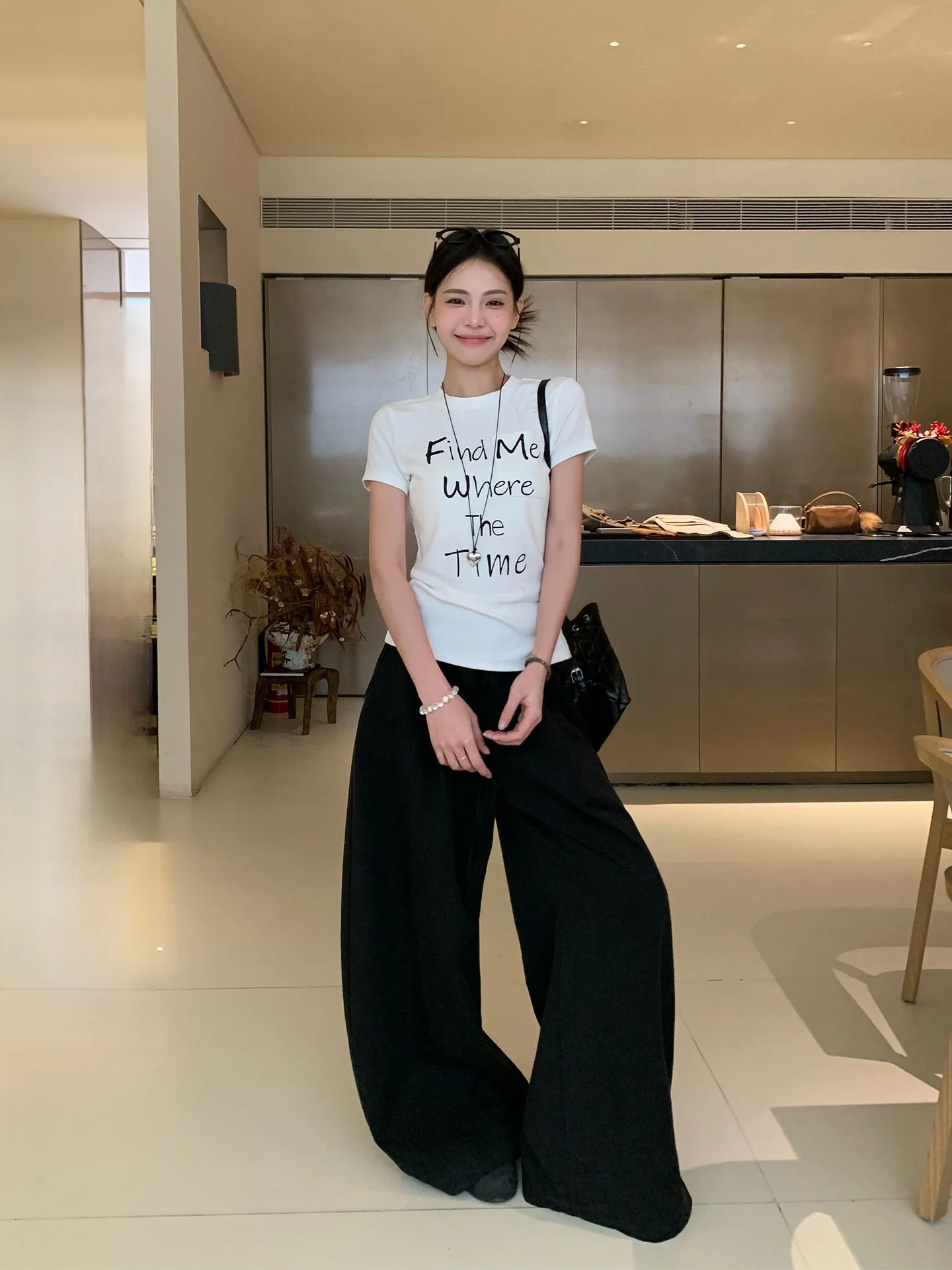 

Женские повседневные брюки Song Zhengen Color Blo Dstring с широкими штанинами, высокой талией, прямым кроем, свободного кроя, весенние, в корейском стиле