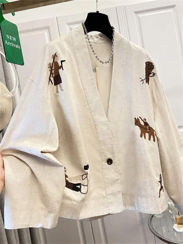 

Fashionable Embroidered plus Size Women's Spring Jacket Short V-Neck Long Sleeve Unique Style Casual Comfortable Knitwear