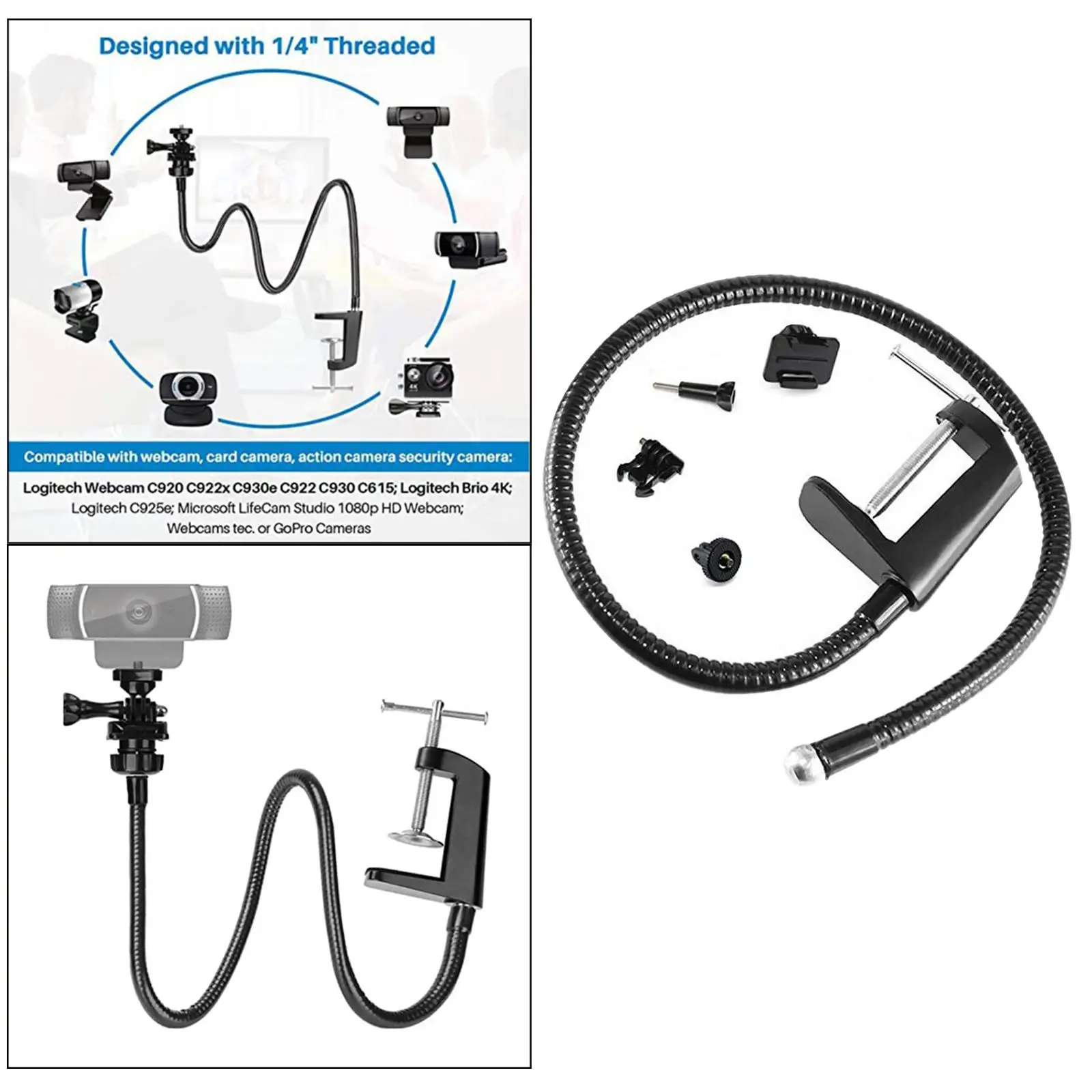 حامل كاميرا ويب قابل للتعديل، حامل كاميرا معقوفة، أنبوب 66 سم