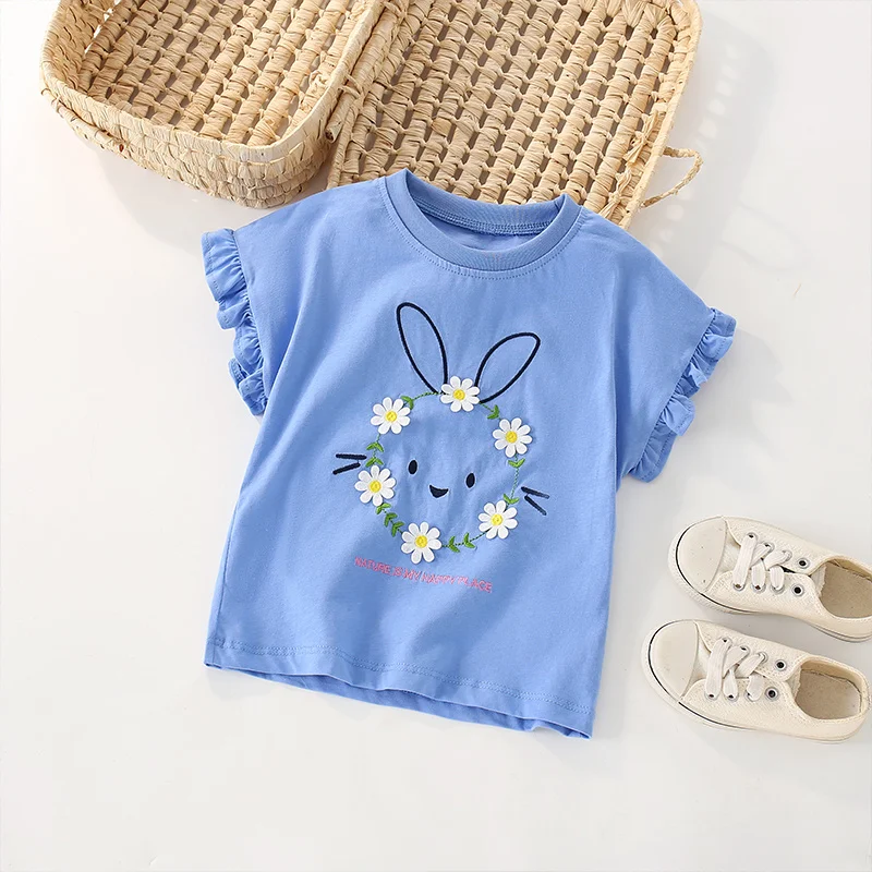 Jumping Meters 2-7T New Arrival Flowers Girls Tees Bunny Summer Toddler Clothes Kids Tops Children's Tshirts