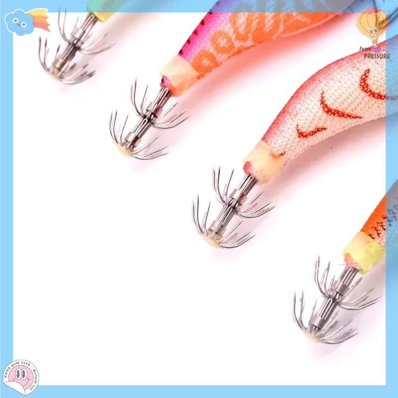 مجموعة مكونة من 4 قطع/صضيب صيد الحبار مع الروبيان الخشبي، طعوم الحبار والخطبوط المتوهجة، طعم صيد الحبار وإكسسوارات صيد الأسماك