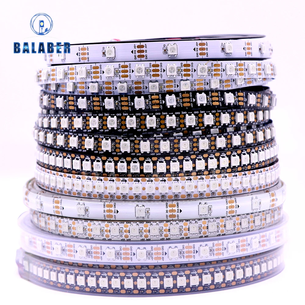 

WS2812B Led Strip 5v 30/60/74/96/144 Leds Smart RGB Pixel Strip Black/White PCB IP30/65/67 WS2811 IC Led Light 1m/2m/3m/4m/5m