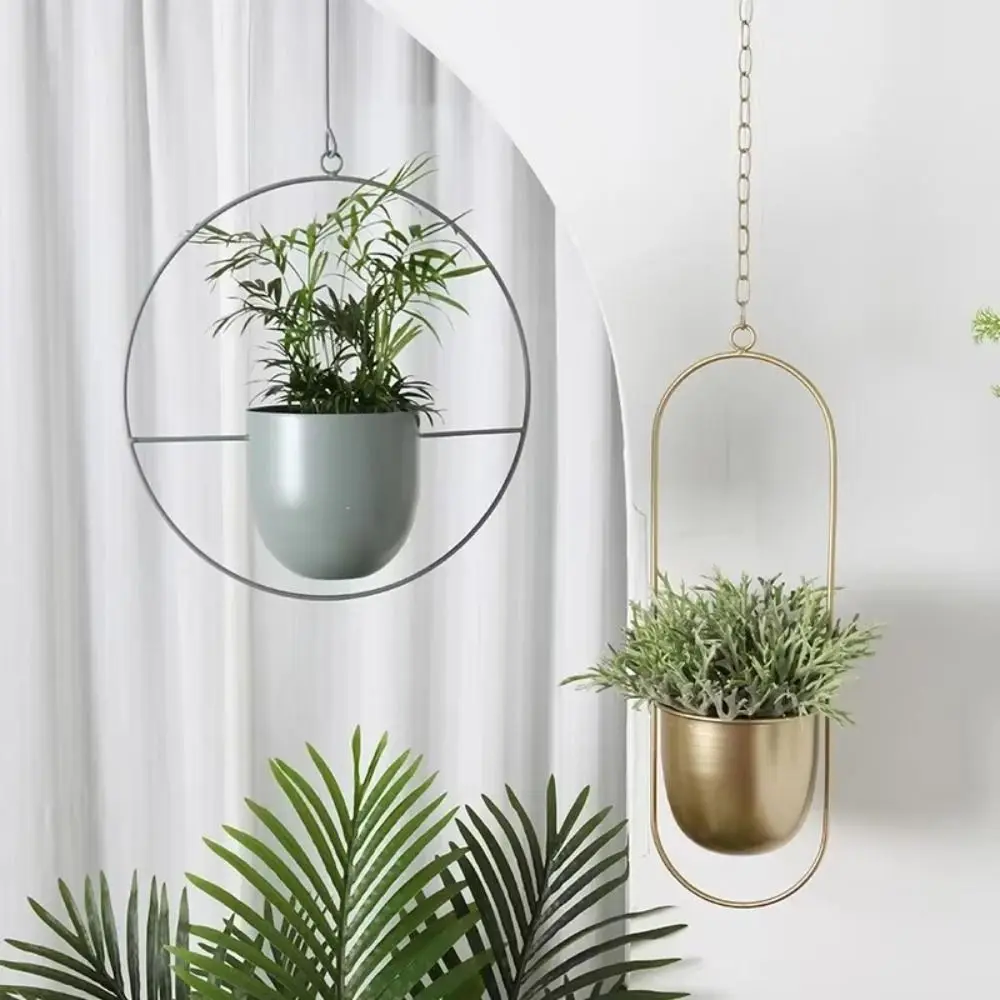 Simple Iron Plant Pot Hanging Bucket with Hook Hanging Flower Pot Succulent Plant Flowerpot Home Decoration
