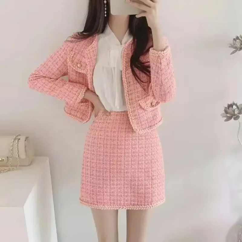 UNXX Korean Version Elegant Set for Women Female Office Lady, Socialite New Stylish Youthful Tweed Jacket + High-waist Skirt