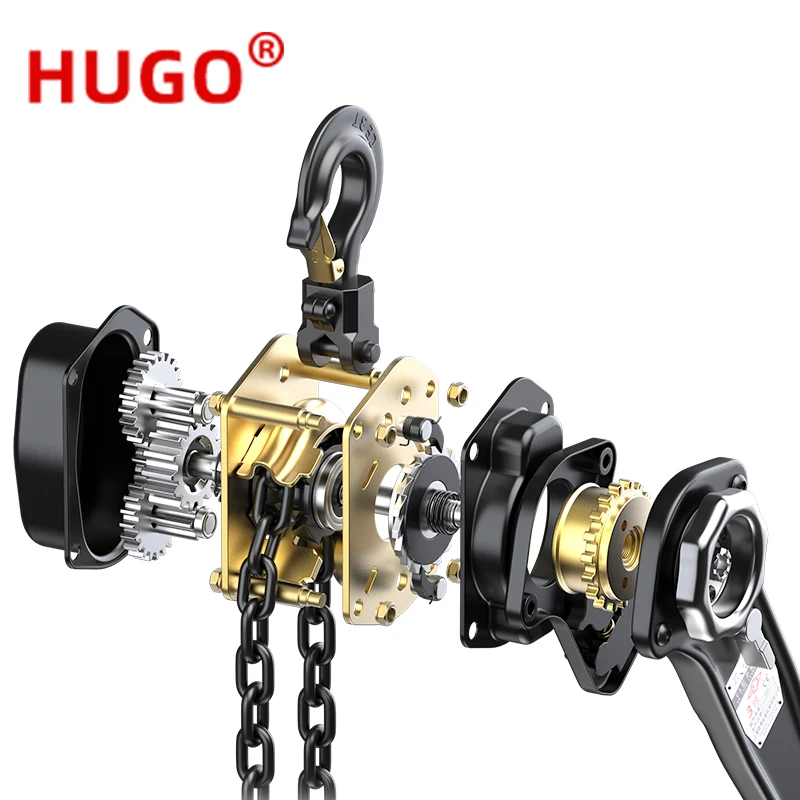 HUGO Hand Wrench Hoist Lifting Machine 0.75/1.5/3/6/9 Ton Manual Operated Chain Hoist Hand Wire Rope Crane Lever Block