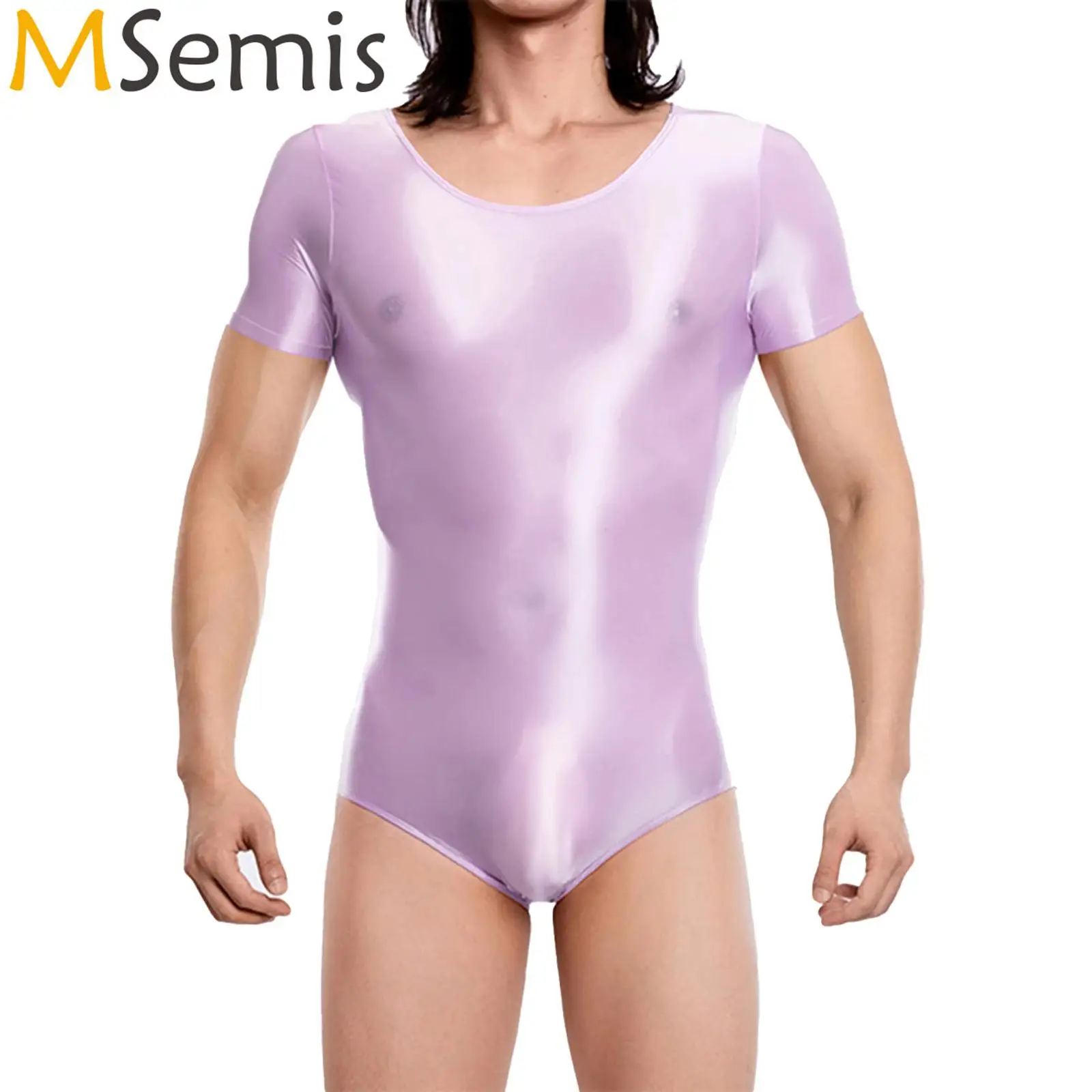 

Swimwear Mens Oil Glossy Shiny Swimsuit One Piece Translucent Oil Glossy Bodysuit Oil Shiny Bulge Crotch Stretchy Jumpsuit