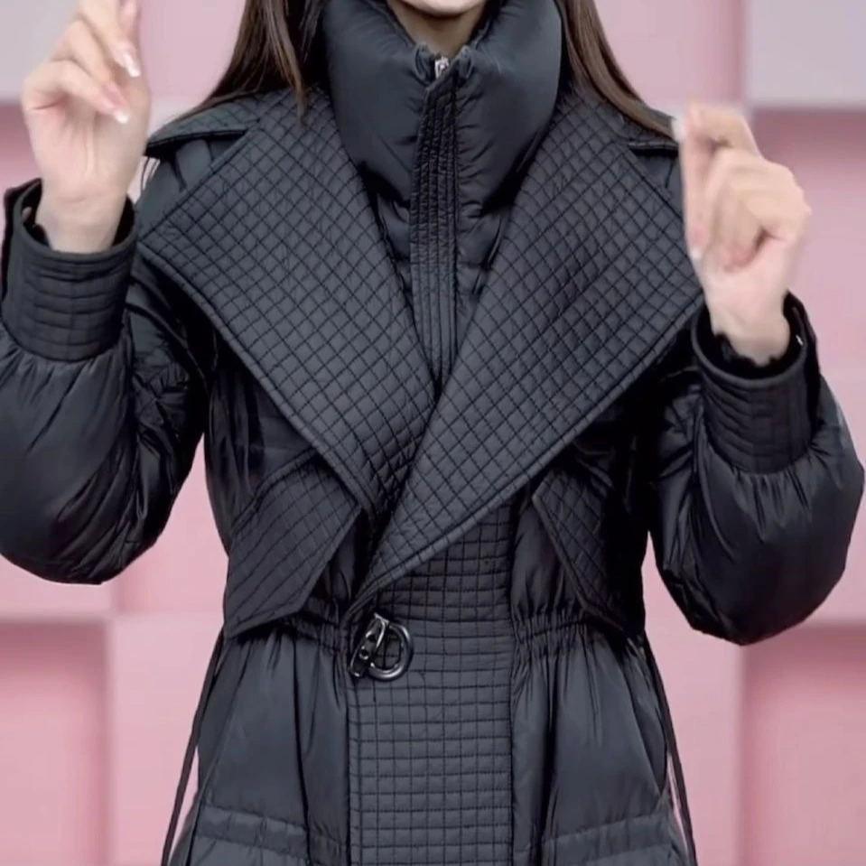 موضة سترة طويلة معطف المرأة 2025 جديد الخريف الشتاء ضئيلة سميكة معطف باركر الإناث الدافئة عادية الأبيض بطة أسفل معاطف #5