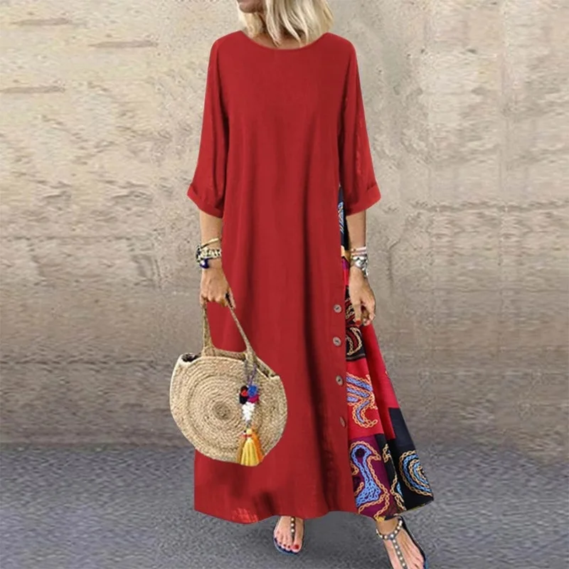 Women\'s Fashion Casual Loose Big Swing Half Sleeve Long Dress Floral Holiday Maxi Dress Plus Size Vestidos Longos Robe