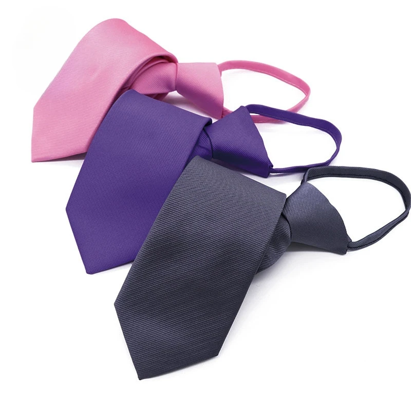 7cm Korean Style Striped Pre-tied Zipper Necktie – Men's Business Formal Polyester Silk Tie with Easy-Pull Design