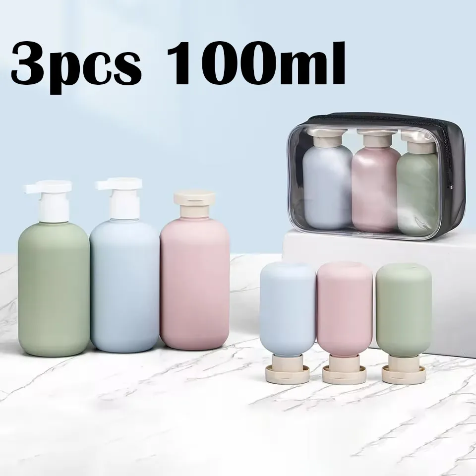 3pcs/Set 100ml 200ml Plastic Travel Shampoo Bottles Clear Blue Shampoo Lotion Shower Gel Foam Pump Bottles