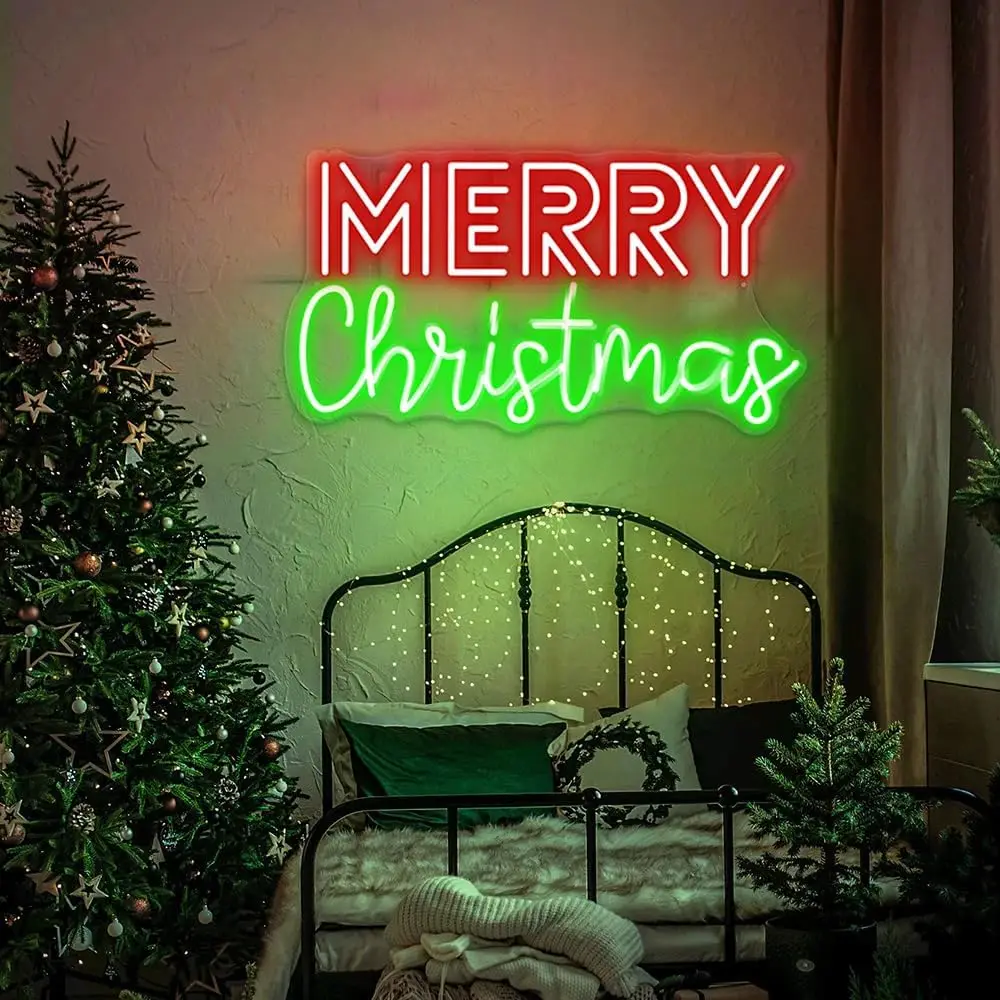 Merry Christmas Neon Sign USB Powered LED Neon Light Xmas Party Bar Home Bedroom Gaming Room Wall Decor Christmas Gift