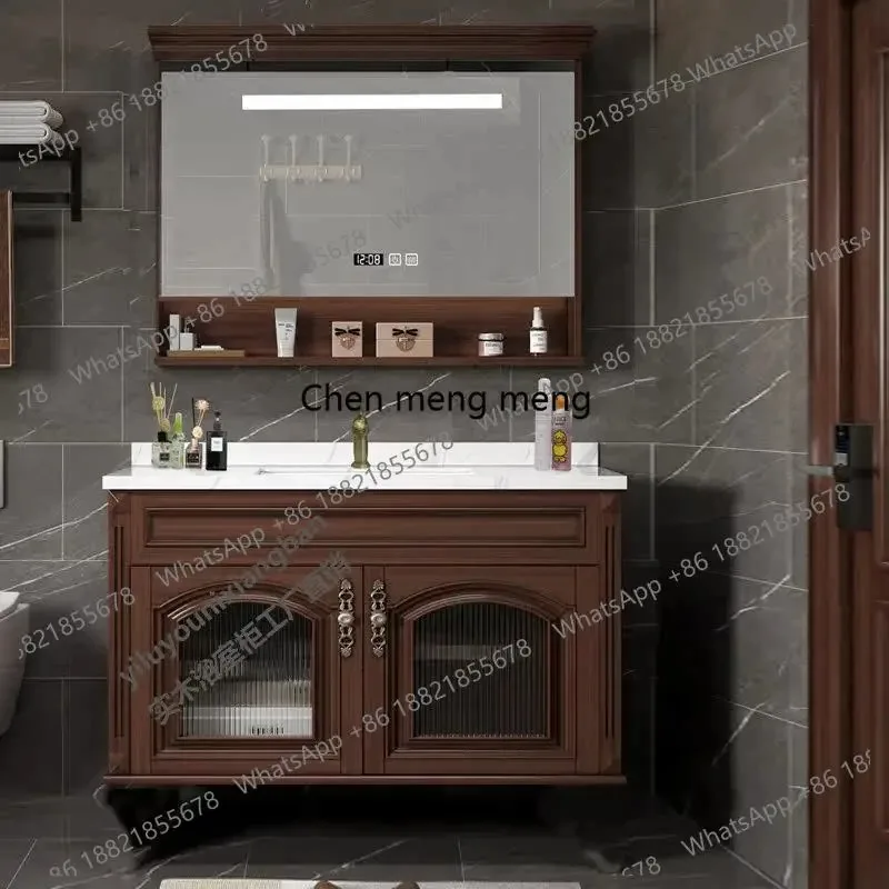 

E182 New Chinese smart bathroom cabinet combination bathroom solid wood wall-mounted bathroom oak hand wash basin
