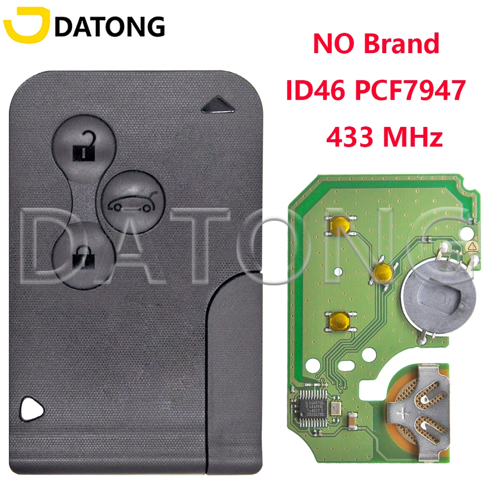

Datong World Car Remote Control Key For Renault Megane2 Scenic 2 2003-2008 ID46 PCF7947 433MHz Replacement Smart Card