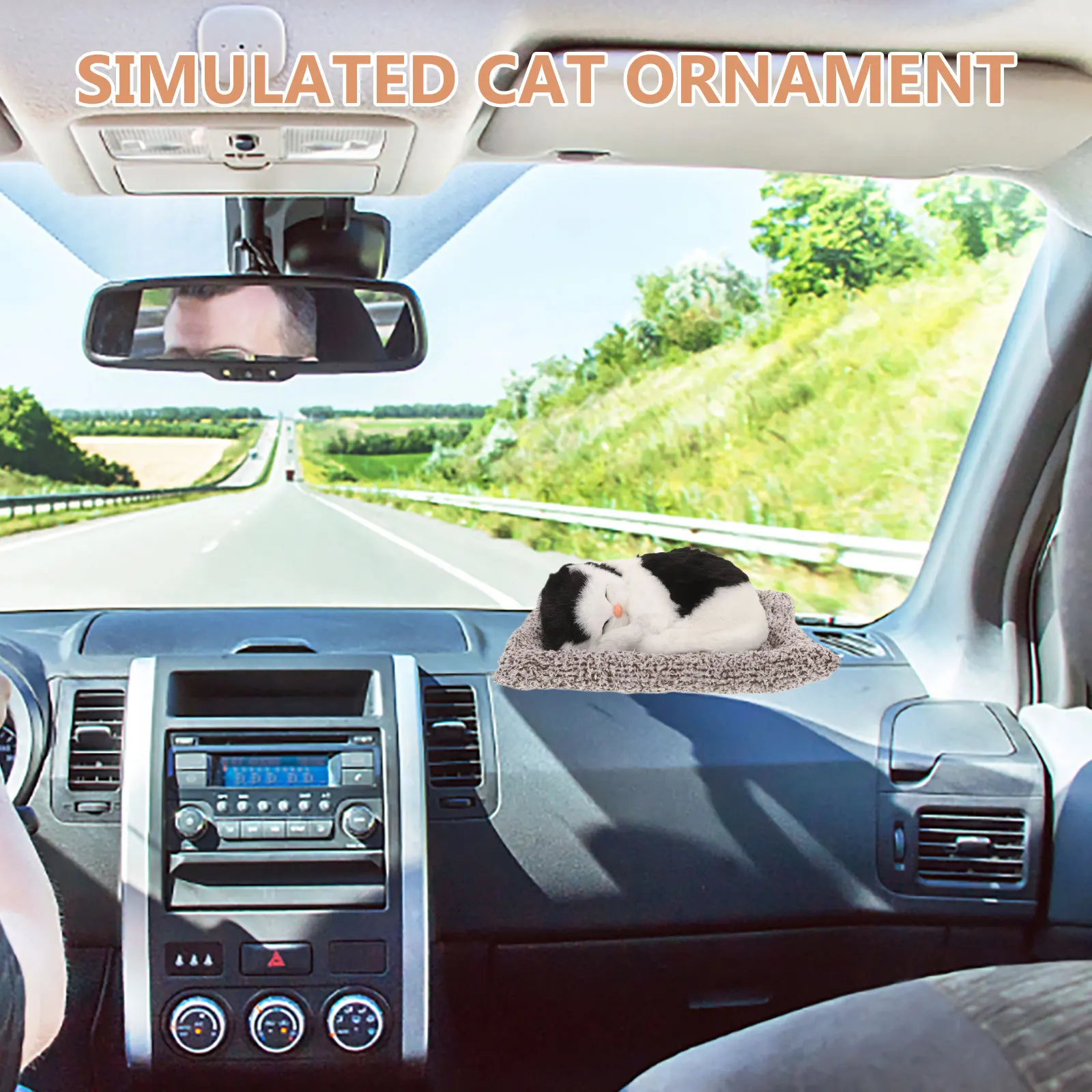 

Creative Simulation Cat Car Dashboard Ornament Cute Realistic Sleeping Cat Car Interior Decoration Accessories for Women