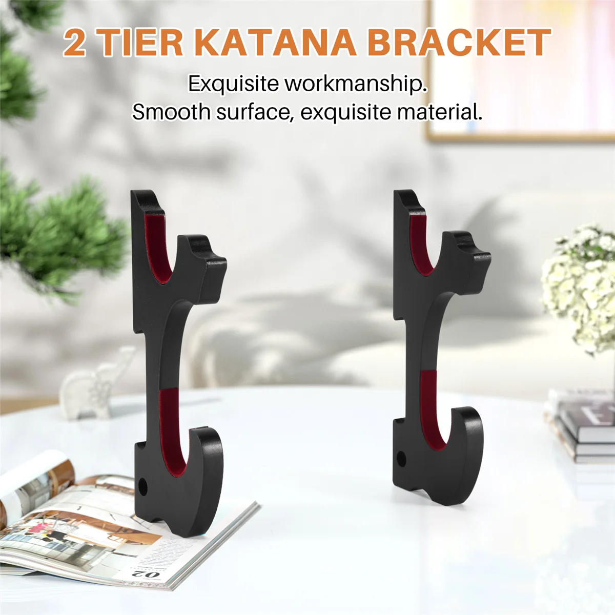 Sword Wall Mount 2/Set 1-Tier Padded Hook Katana Holder Adjustable Display Hanger for Samurai Sword Tanto,2-Tier-Pad