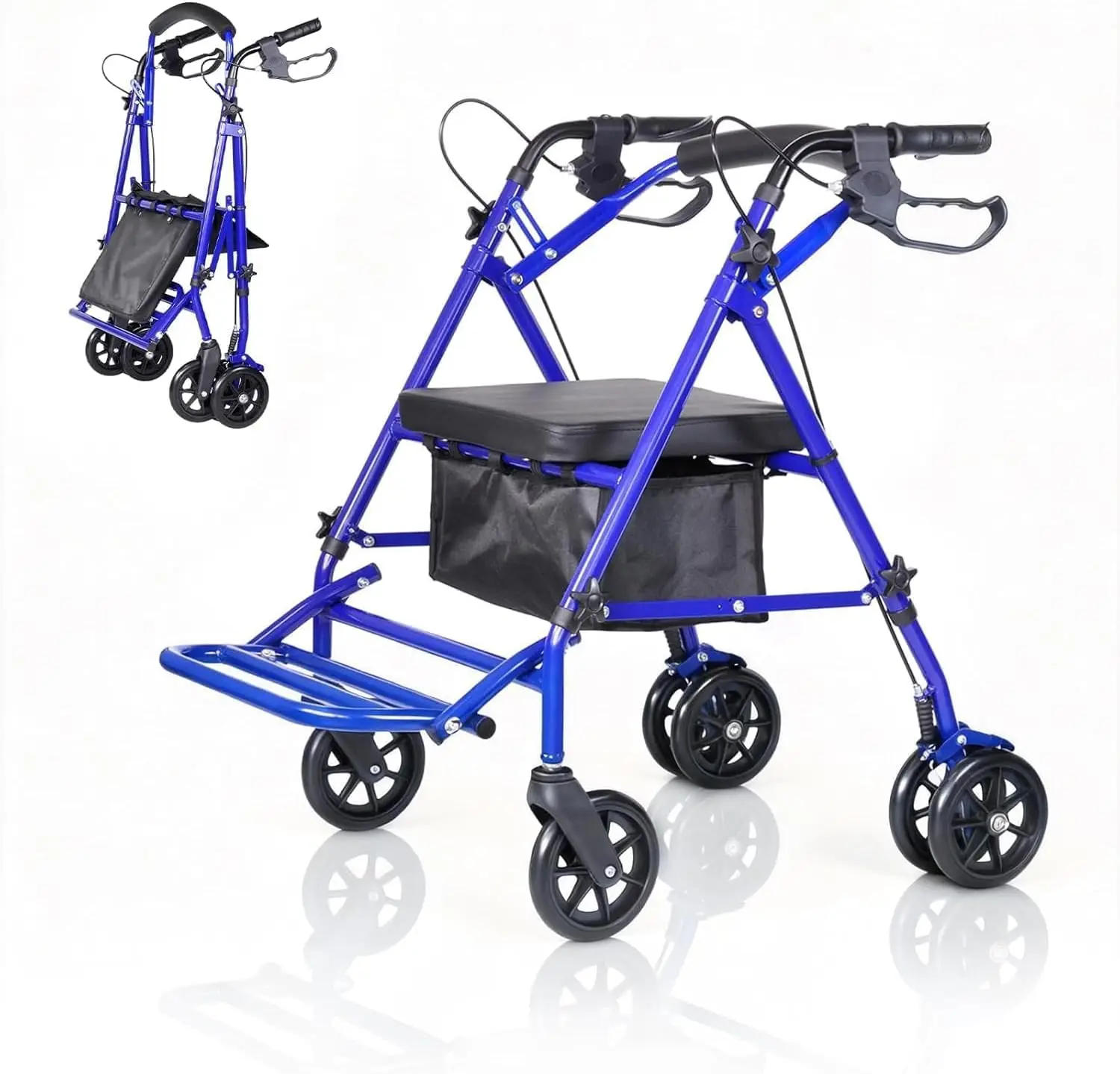 Tacleekii Lightweight 2-in-1 Rollator Walker & Wheelchair for Adults & Seniors, Adjustable Height, Carbon Steel Frame, 6