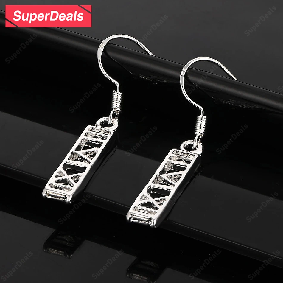 

SuperDeals 925 Sterling Silver Roman Numeral Drop Earring Women's Party Birthday Gift Temperament Earrings Beautiful Jewelry