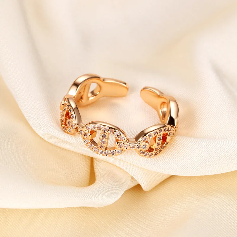 Cincin Buku Jari Lingkaran Ganda Vermillion Gilt Cincin Hidung Arsitektur Kristal Pavé Penuh |   Penumpuk Pinkie Patung Maksimalist