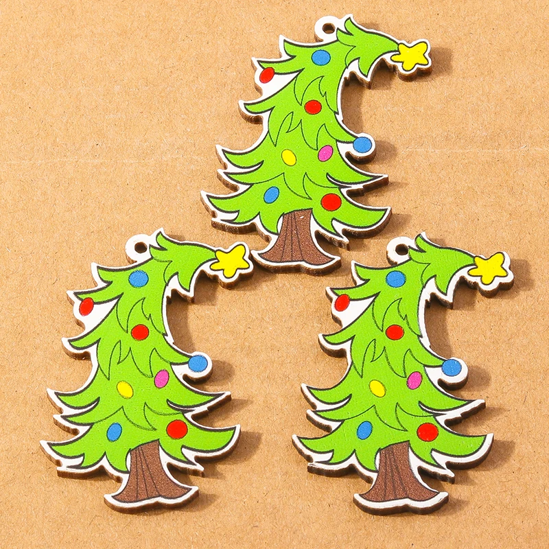 10 Stuks Houten Kerstboom Bedels Eland Santa Claus Hangers Bedel Voor Het Maken Van Ketting Oorbel Accessoires Diy X\'mas Geschenken Benodigdheden