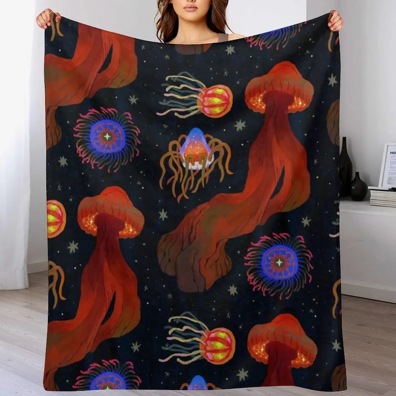 

Deep Sea Jellies Throw Blanket Cozy Microfiber Throw Blanket for Home Bedroom