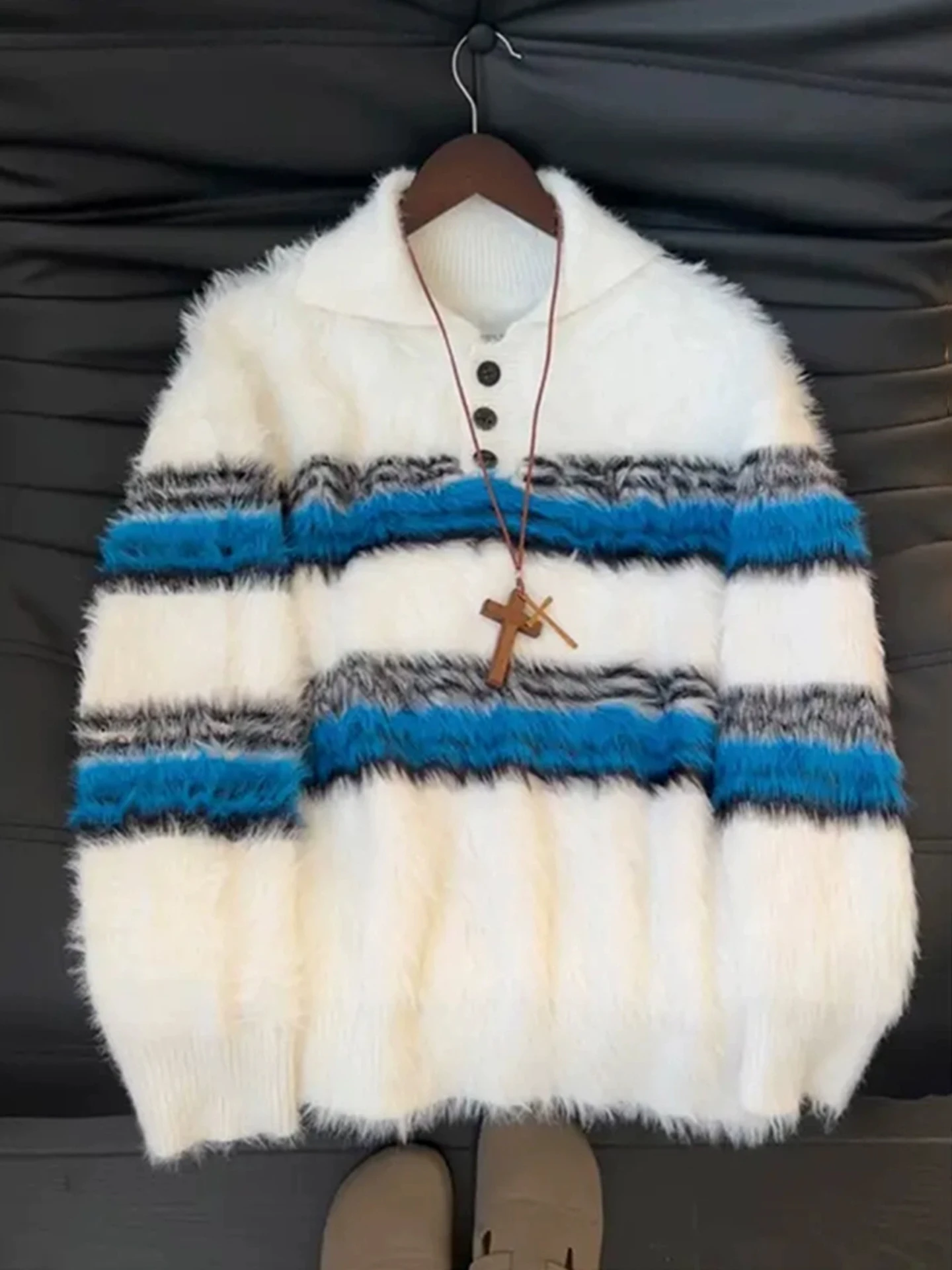 

Men's Ne Knitwear Winter Lazy Sle Striped Dyed Wool Blend Outerwear Casual Soft Comfortable Vintage Faion