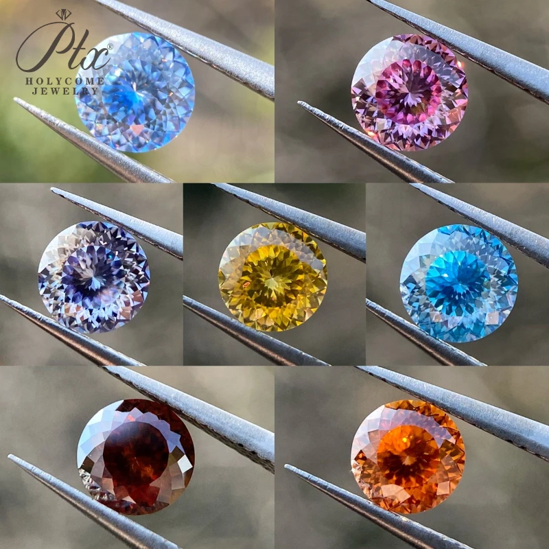 

Выращенный в лаборатории муассанит, цветной круглый стогранный огранок с сертификацией GRA, банкетное кольцо, ожерелье, серьги, материалы для изготовления