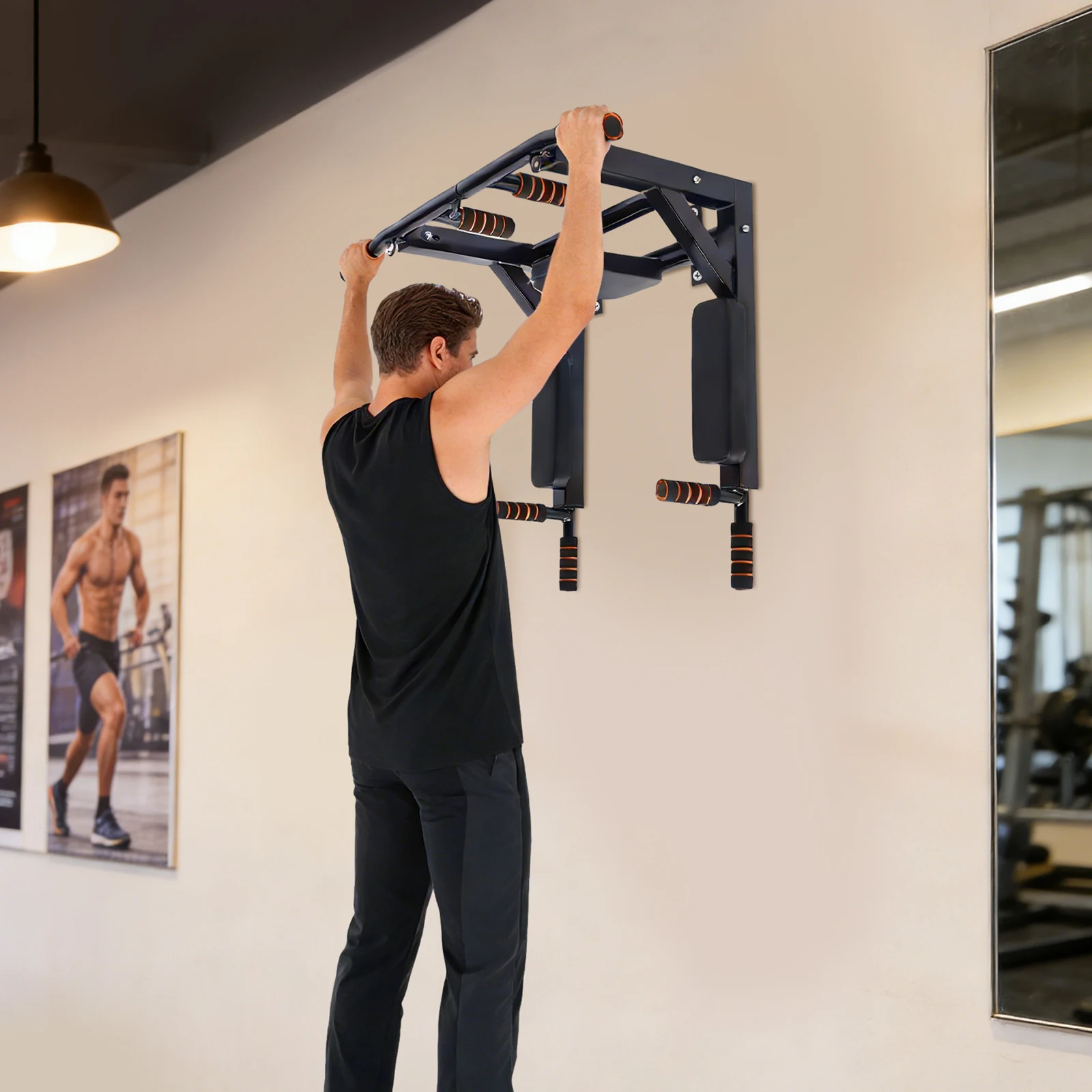 Image of Klimmzugstange, Klimmzugstange für die Wandmontage, Dip-Station, Power Tower Set, Trainingsgerät, belastbar bis 200 kg, Fitness-Dip-Ständer für Indoor-Heimtraining