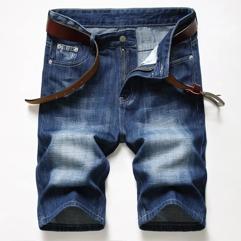 Summer New Men\'s Denim Shorts Blue Straight Slim Fit Fashionable Ripped Short Jeans Hip Hop High Street Casual Shorts Male