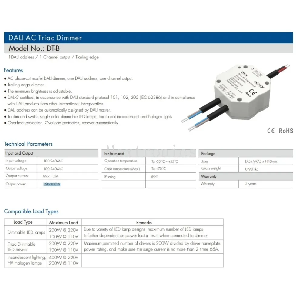 Imagem -04 - Dimmable Led Light Lâmpadas Incandescentes Switch Triac Dimmer Series dt Dt-b Dt-c Dt-d ac 100240v Dali ac Única Cor 1ch 1.5a