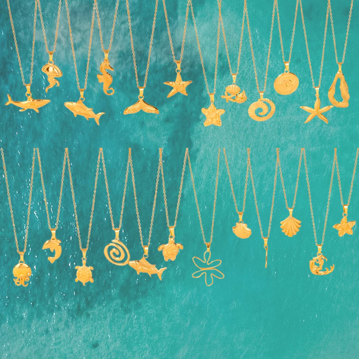 1Pc Real Gold Plated Stainless Steel Starfish Conch Shell Pendant Women Necklaces Sea Animal Seahorse Shark Jewelry Charms Gifts