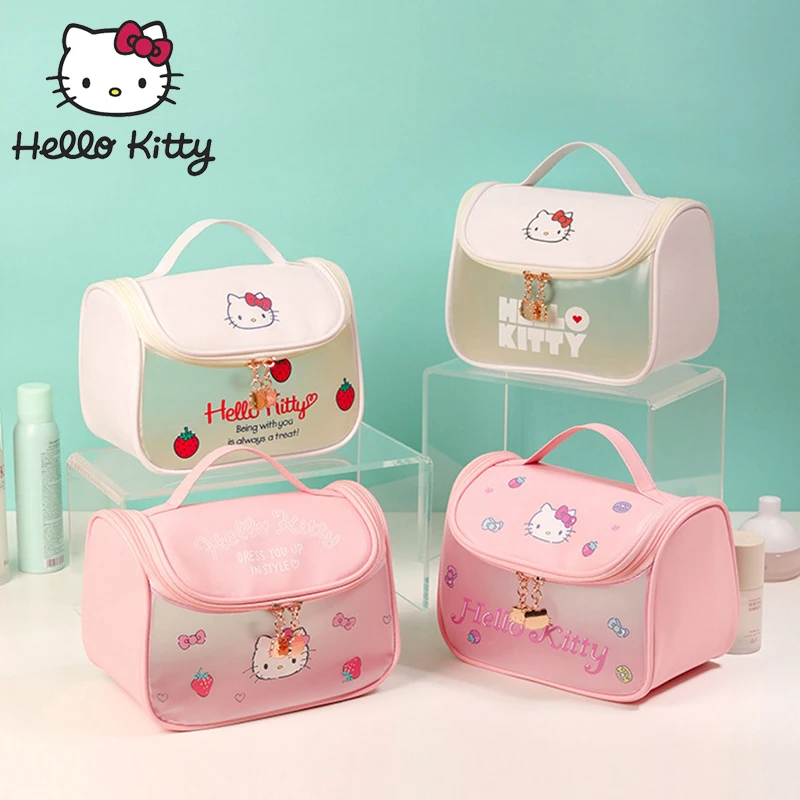 

Новая милая портативная косметичка большой вместимости Hello Kitty Kawaii, портативная высокоценная многослойная сумка для хранения для девочек