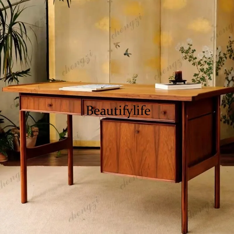 Medieval solid wood desk writing desk retro style Nordic simple desk teak