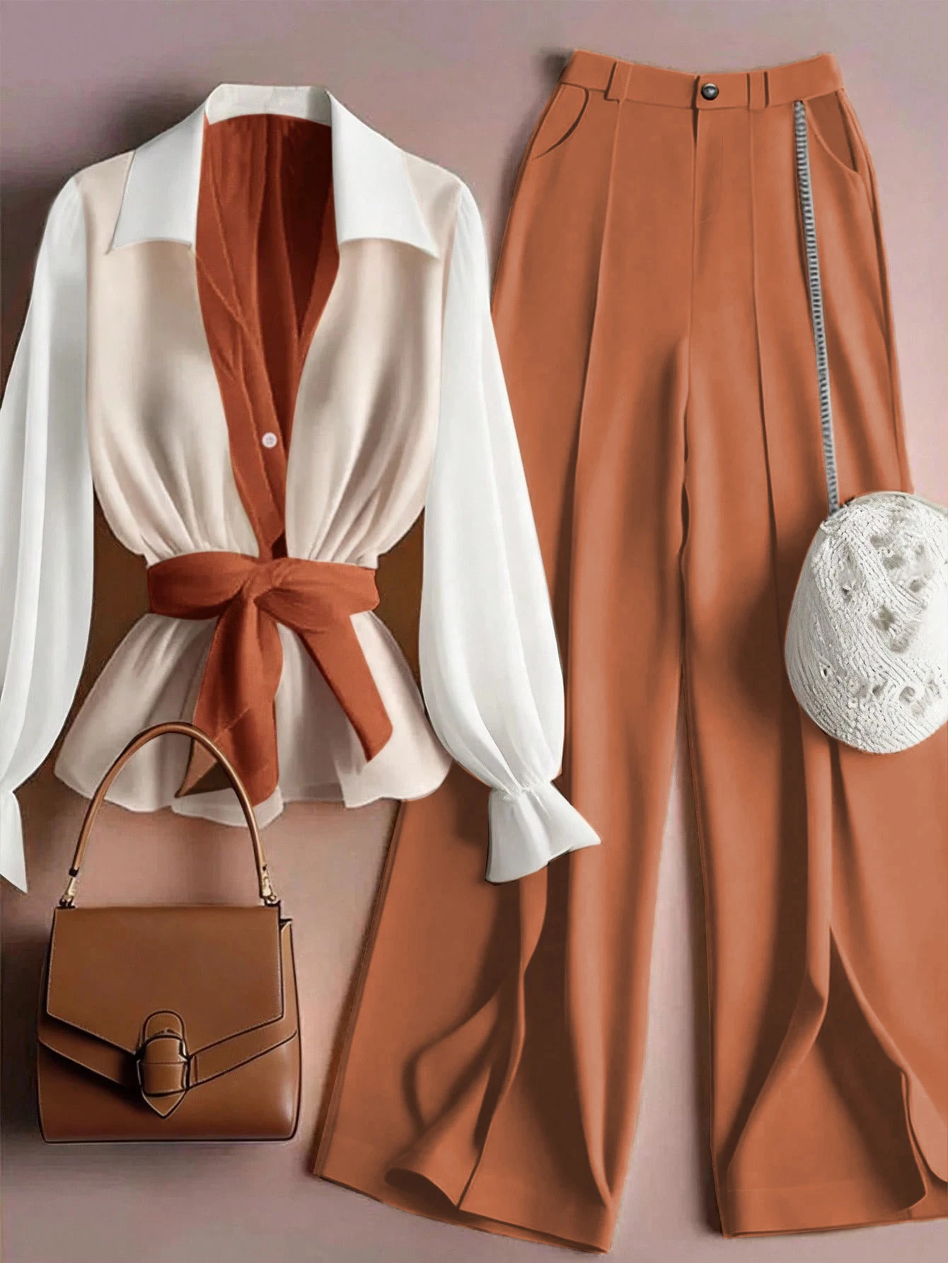 Ladies Elegant Casual Color Block Long Sleeve Set Stylish Contrast Design for Women