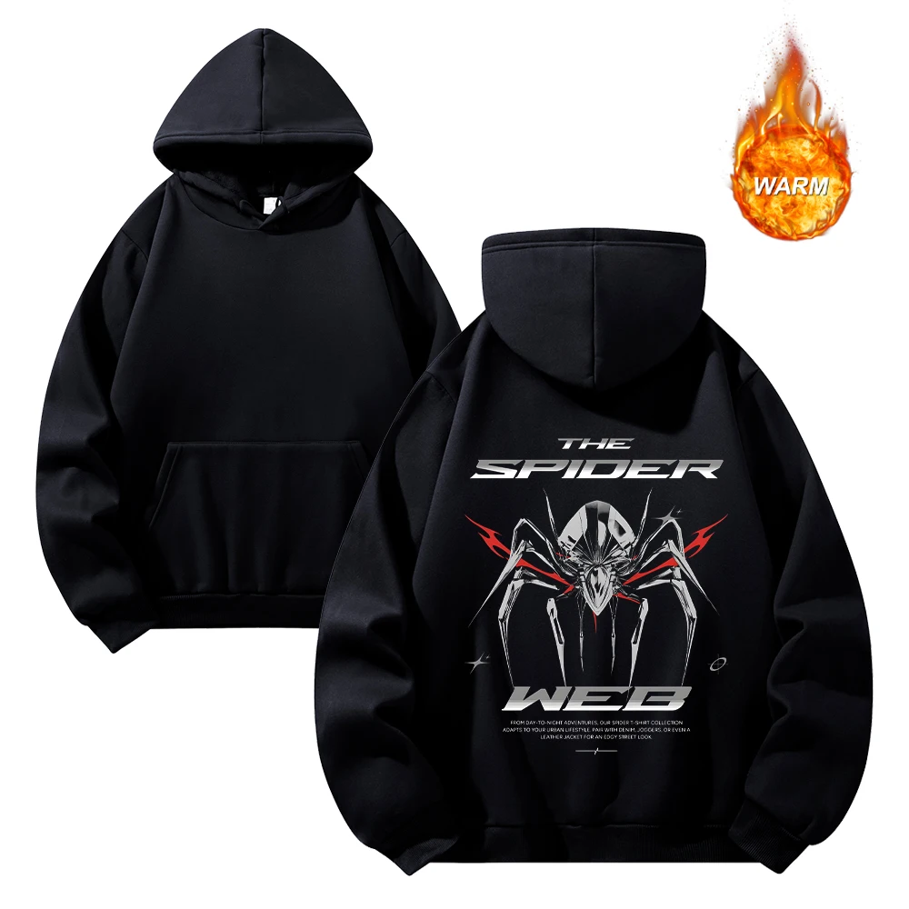 Men's Y2k Spider Print Hoodies Casual Warm Pullover For Autumn Suitable For Daily Wear Workouts Commute And Streetwear Style