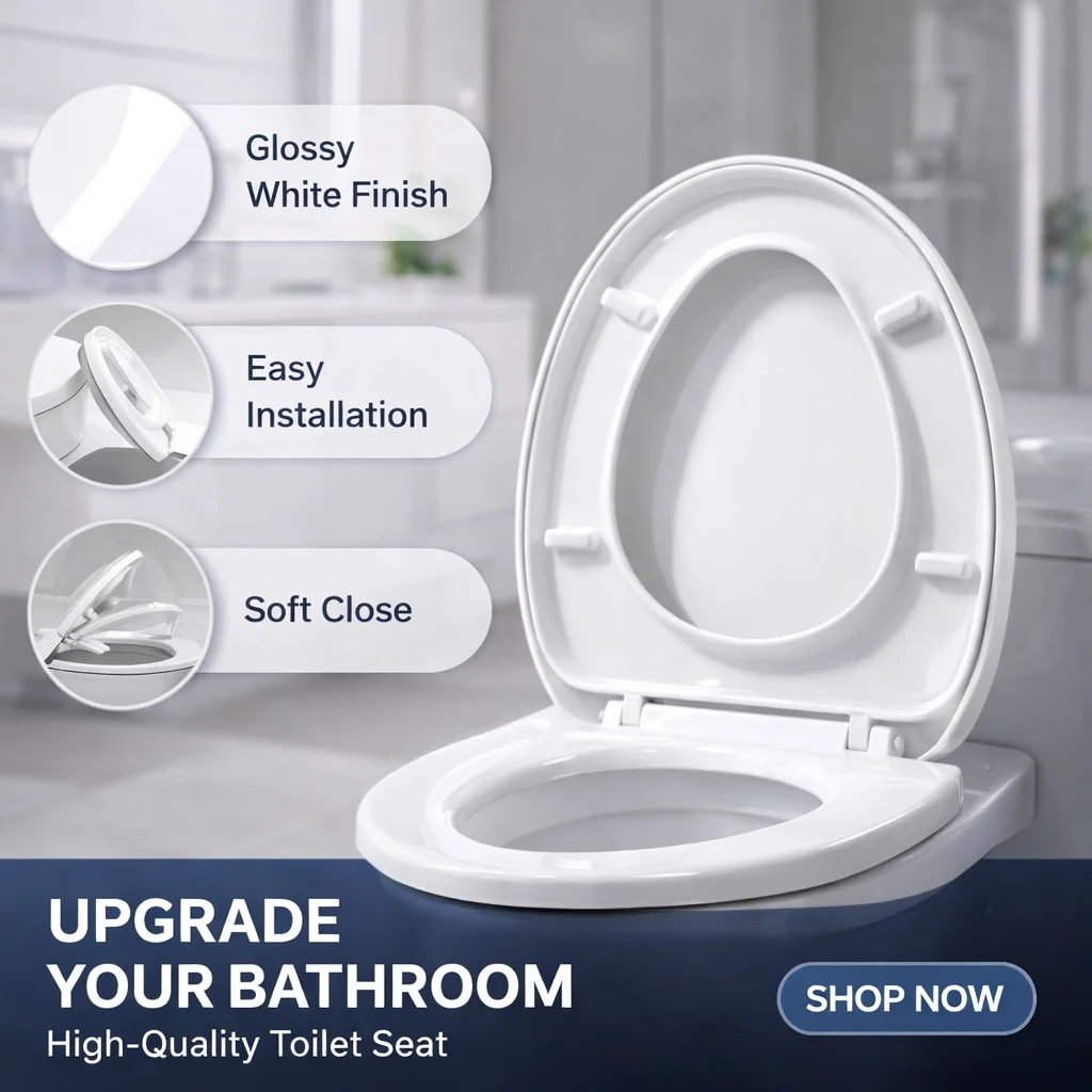 

Plastic Toilet Lid for Bathroom, Universal Replacement Toilet Seat, Easy Install Fit Most Home Toilets