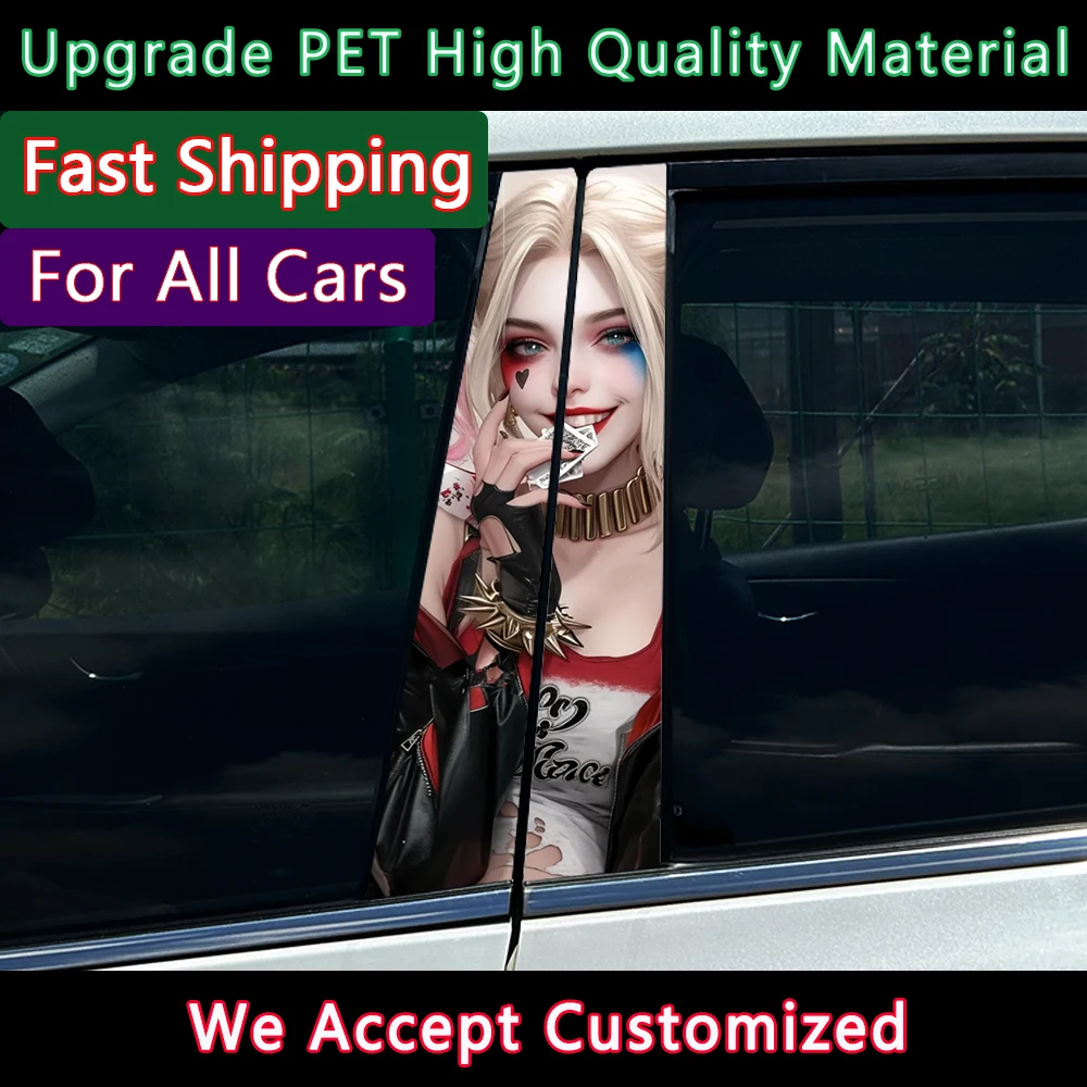 1pc/2pcs Joker Girl Car B-pillar Stickers Waterproof Auto Center Pillar Sunscreen Vinyl Decals Cover Scratches Funny Decoration