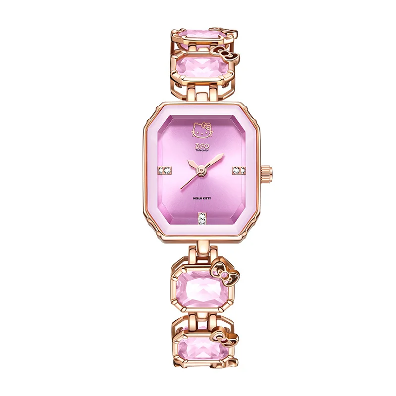 Hello Kitty Collaboration Purple Jewelry Buckle Bracelet Alloy Fashionable Single Item Small Square Watch Girl Birthday Gift