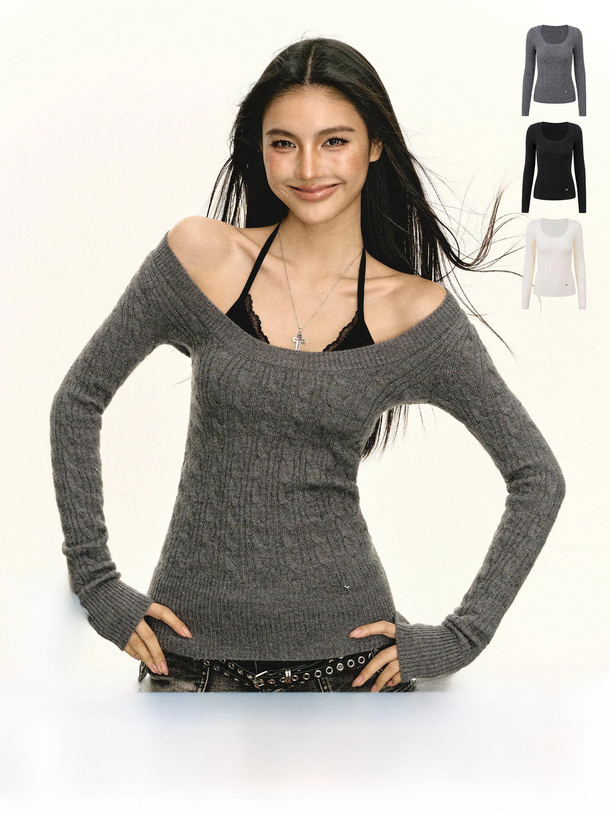 

Ariseism Американский ретро-свитер женский, вязаный, приталенный, с длинным рукавом, круглым вырезом, с узором «косы», весенний, новый стиль, уличный стиль