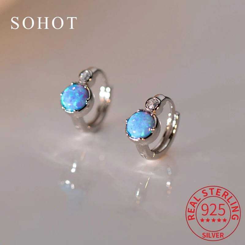

Real 925 Sterling Silver Mini Opal Round Hoop Earrings for Charm Women Classic Light Luxury Fine Jewelry Exquisite Accessories
